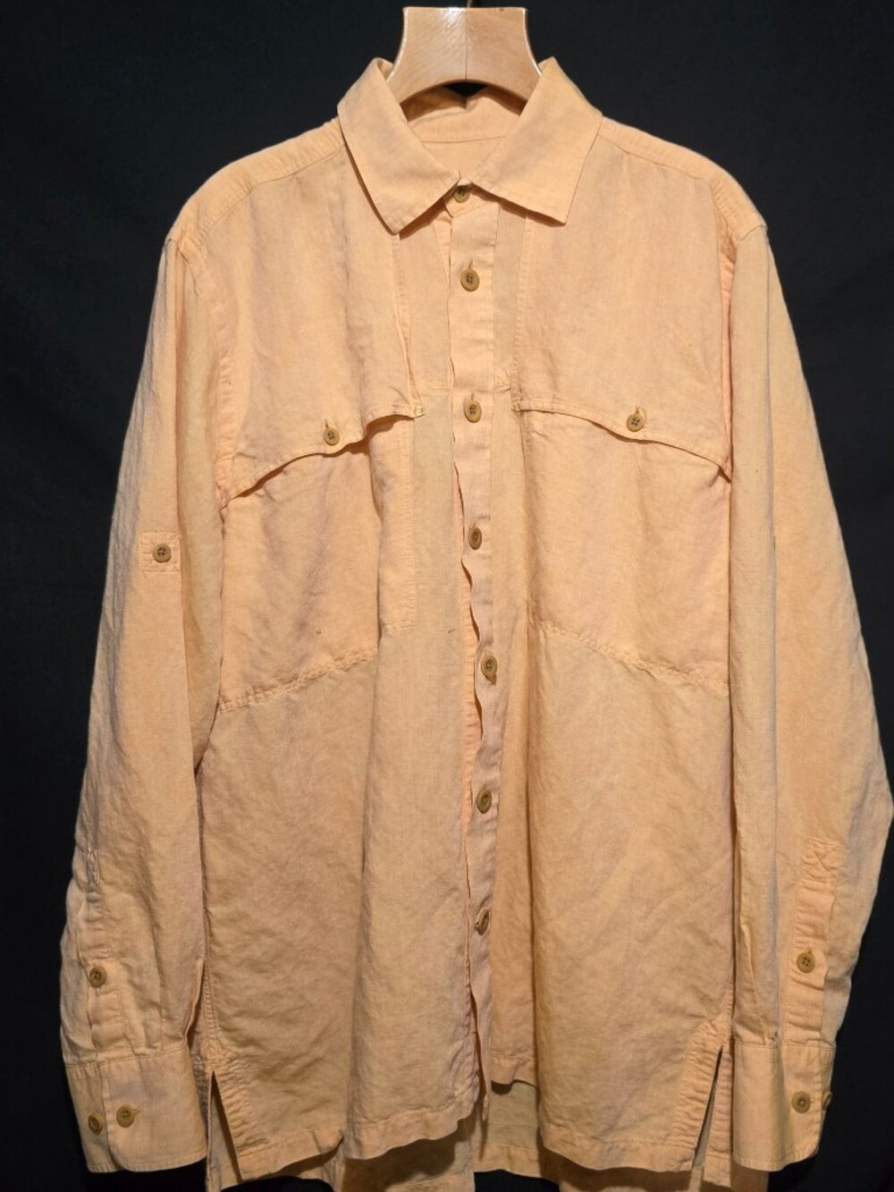 J.L. Powell Men's Vented Linen Blend LS BF Outdoor Bush Fishing Shirt Peach L*